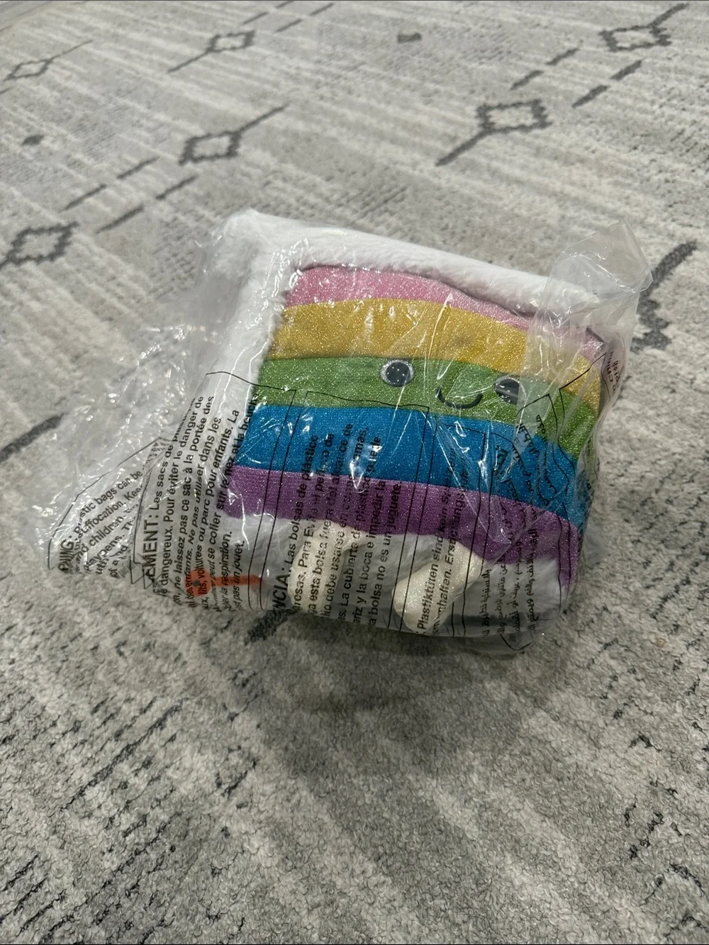 FAO Schwarz Glitter Rainbow Plush with White Faux Fur Hood
